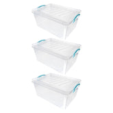Plastic Clip Lidded 25L Storage Box Clear (Set of 3)