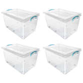 Plastic Clip Lidded 50L Storage Box with Wheels Clear (Set of 4)