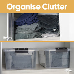 Plastic Secure Clip Lidded 25L Storage Box Clear (Set of 3)