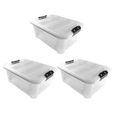 Plastic Secure Clip Lidded 25L Storage Box Clear (Set of 3)