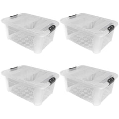 Plastic Secure Clip Lidded 40L Storage Box Clear (Set of 4)