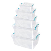 Plastic Clip Set Of 5 Stackable Lidded Storage Box Set