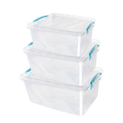 Plastic Clip Set of 3 Stackable Lidded Food Storage Box Set