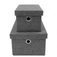 Chroma Set of 2 Rectangular Grey Storage Baskets with Lids