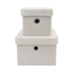 Shiro Set of 2 Boucle Fabric Rectangular Baskets with Lids