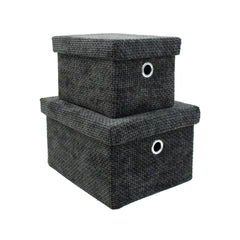 Metro Black Set of 2 Rectangular Baskets with Lids