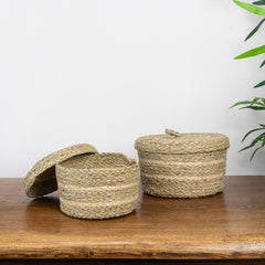 Palma Natural Set of 2 Round Storage Baskets with Lids