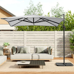 Square Cantilever 3m Crank Lift Garden Parasol light Grey with Square Base