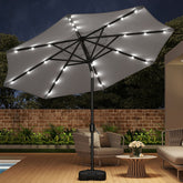 Crank and Tilt 24 Solar LED Light Grey Garden Parasol with Plastic Fillable Base 3m