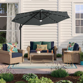 LED Round Rotatable Cantilever Parasol Dark Grey With Square Base 3M