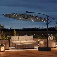 Octagonal Solar LED Crank Lift Parasol Dark Grey With Fillable Base 3M