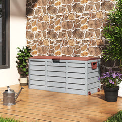 Brown Outdoor 290L Plastic Garden Storage Box With Wheels