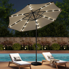 Crank and Tilt 24 Solar LED Parasol Beige with Plastic Fillable Base 3m