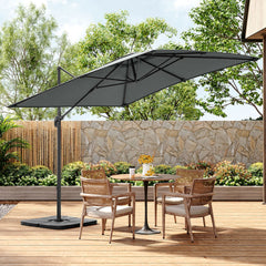Square Cantilever 3m Crank Lift Garden Parasol Dark Grey with Square Base