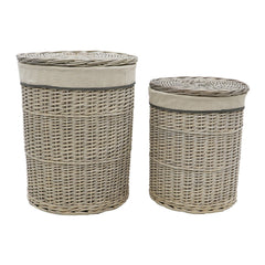 Arianna Antique Wash Round Willow Laundry Baskets and Bins Set