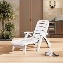 Plastic Foldable White Outdoor Lounger with Wheels