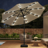 Crank and Tilt 24 Solar LED Parasol Beige with Plastic Fillable Base 3m