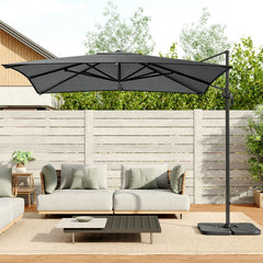 Square Cantilever 3m Crank Lift Garden Parasol Dark Grey with Square Base