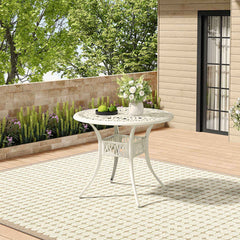 4 Seater Round Cast Aluminum White Garden Table with Parasol Hole