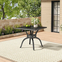 Black Cast Aluminium Square Garden Dining Table with Parasol Hole