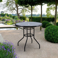 Tempered Glass Grey Round Wood Grain Coffee Table
