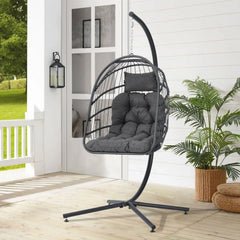 Grey Rattan Hanging Egg Chair with Cushion