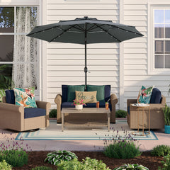 3 Tier Dark Grey Patio Umbrella With Tilt & Base 2.9M