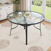 Round Tempered Glass Black Garden Table with Parasol Hole