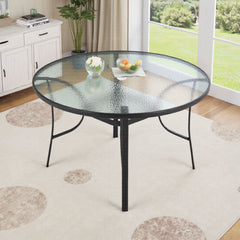 Round Tempered Glass Black Garden Table with Parasol Hole