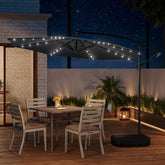 Octagonal Solar LED Crank Lift Parasol Dark Grey With Fillable Base 3M