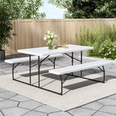 Foldable 6 Seater White Picnic Table and Bench Set