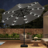 Crank and Tilt 24 Solar LED Dark Grey Garden Parasol with Plastic Fillable Base 3m