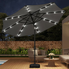 Crank and Tilt 24 Solar LED Dark Grey Garden Parasol with Plastic Fillable Base 3m
