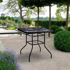 Tempered Glass Black Square Coarse Vein Marble Effect Garden Coffee Table