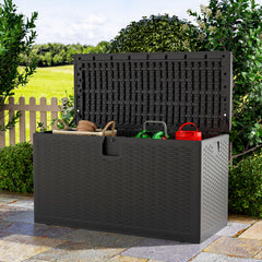 Black Textured 375L Rattan Garden Box