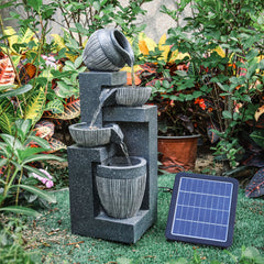 Multi Tier Grey Rockery Garden Fountain with LED Light