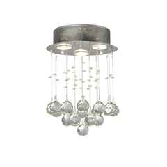 3 Light Chrome Ceiling Flush Light With Acrylic Drops