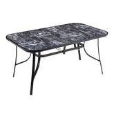 Tempered Glass Black Rectangle Coarse Vein Marble Effect Coffee Table