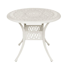 4 Seater Round Cast Aluminum White Garden Table with Parasol Hole