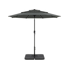 3 Tier Dark Grey Patio Umbrella With Tilt & Base 2.9M
