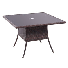 4 Seater Square Rattan Garden Dining Table Brown with Glass Top