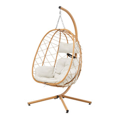 Adjustable Swing Hanging Egg Chair with Beige Headrest and Cushion