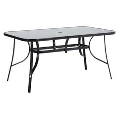4 Seater Black Rectangular Garden Dining Table with Umbrella Hole