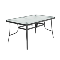 4 Seater Rectangular Tempered Glass Black Garden Table