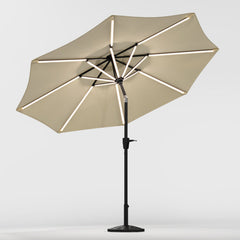 Solar LED Crank & Tilt Parasol Beige with Resin Floral Base 3M