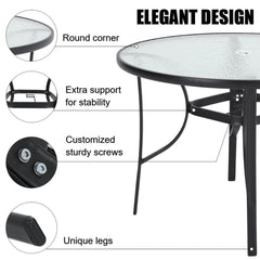 Round Tempered Glass Black Garden Table with Parasol Hole