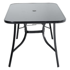 4 Seater Black Rectangular Garden Dining Table with Umbrella Hole