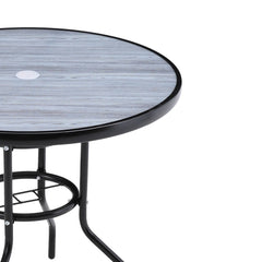 Tempered Glass Grey Round Wood Grain Coffee Table