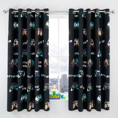 Catherine Lansfield Black Game Over Reversible Eyelet Curtains
