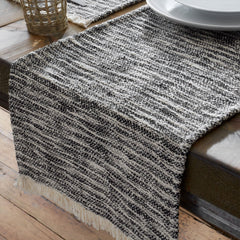 Pineapple Elephant Black Textured Frayed Edge Table Runner